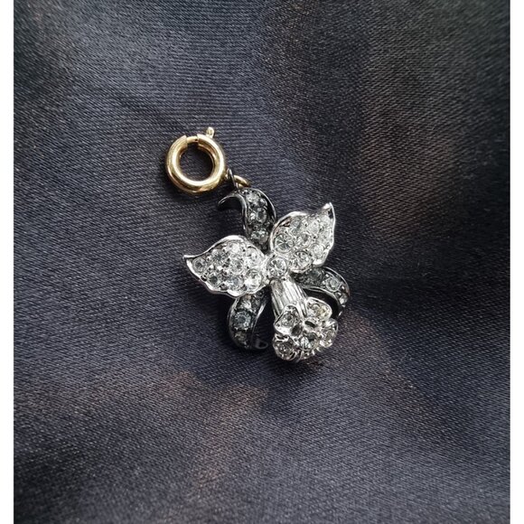Vintage NOLAN MILLER Signed Orchid Flower Silver Tone White and Black Rhinestone - Picture 3 of 6